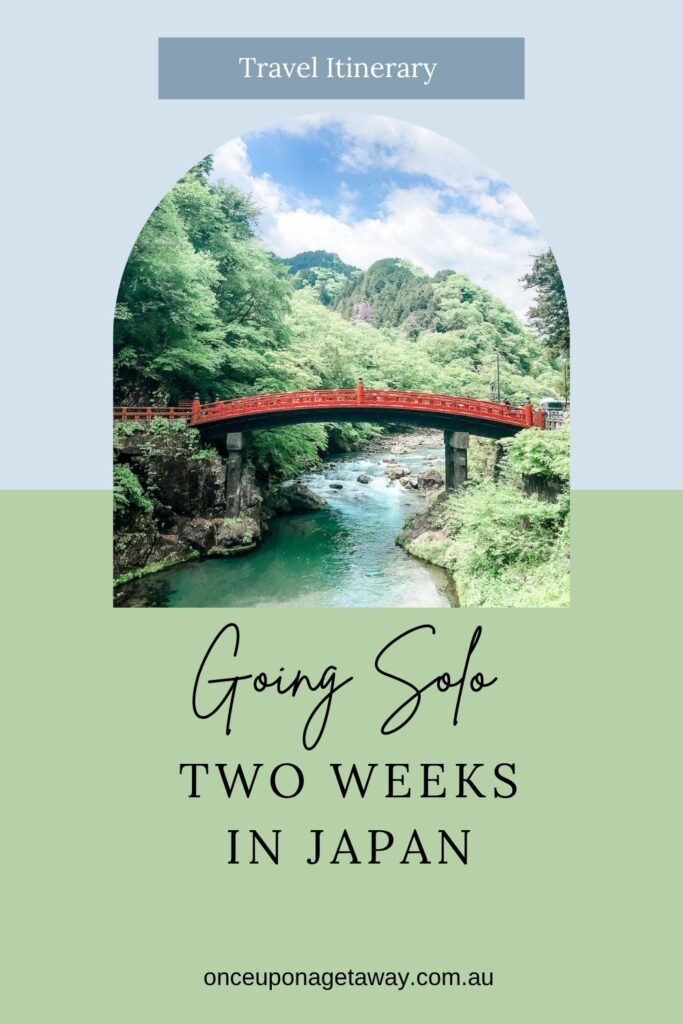Pinterest Pin: Travel Itinerary. Going Solo: Two weeks in Japan 