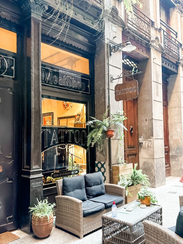Exterior of the Meatshop Tattoo shop in Barcelona, Spain