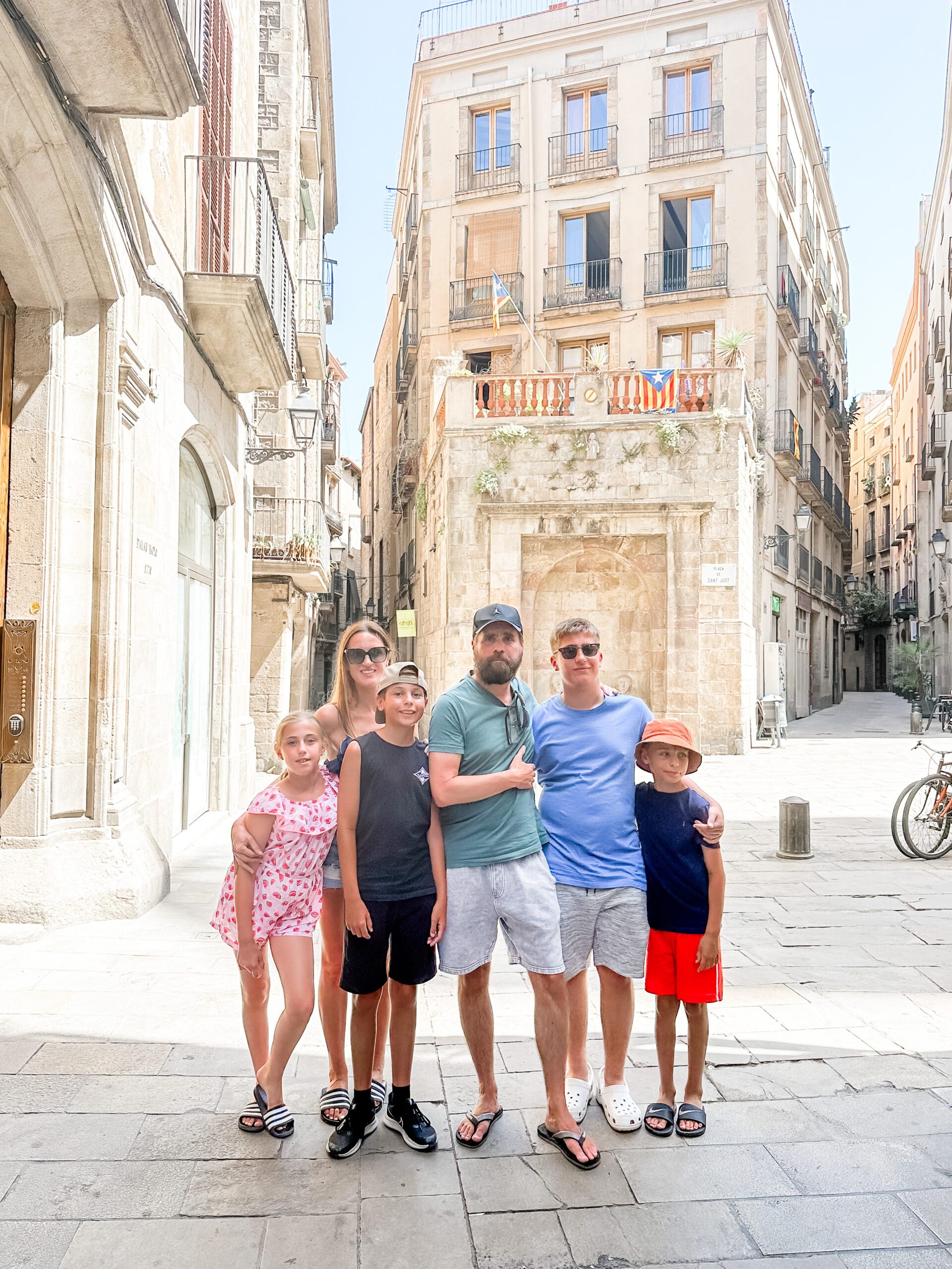 Family walks around Barcelona Spain